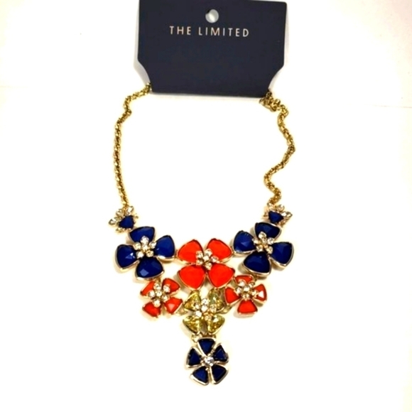Polished Gold Colorful Flower Sparkle Crystal Necklace Statement Floral Jewelry - Picture 6 of 9